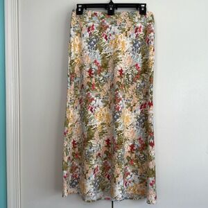 Rachel Zoe Floral Midi Skirt Wildflower Print Sage Green Yellow Pink‎ Size 2